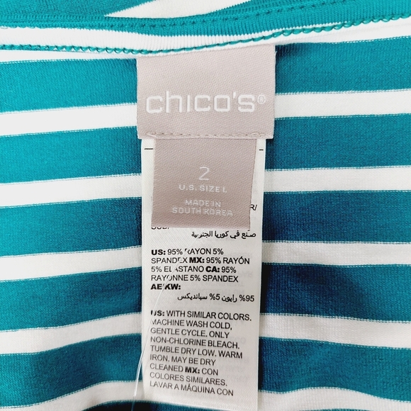 NEW Chico's Women's Striped Teal and White Tie-Front Top P3561 - Picture 6 of 9